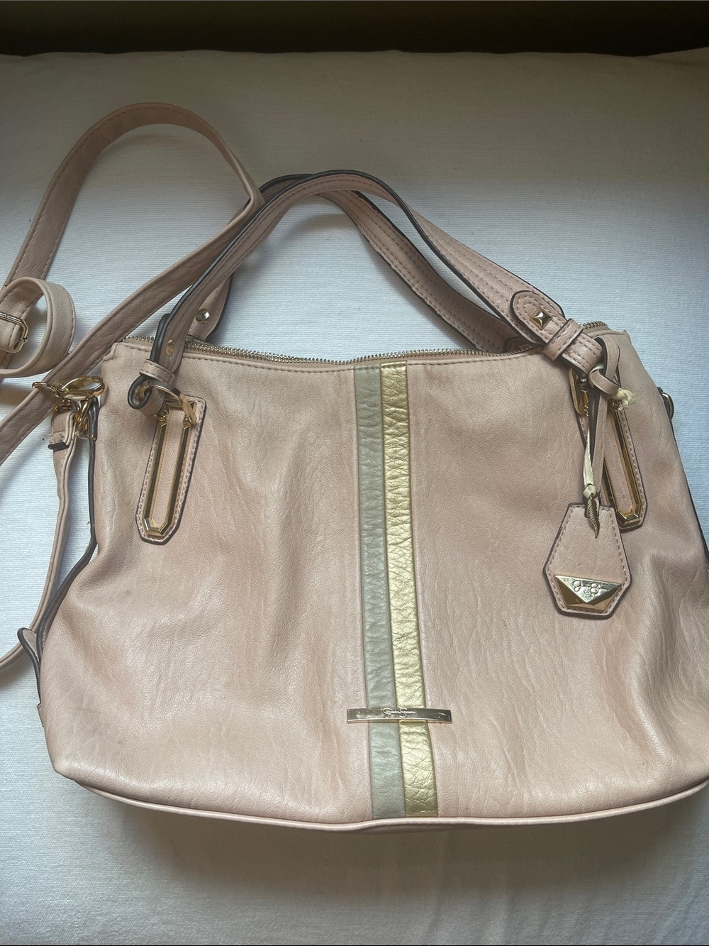 Jessica Simpson Shoulder Bag in Blush with Gold Trim